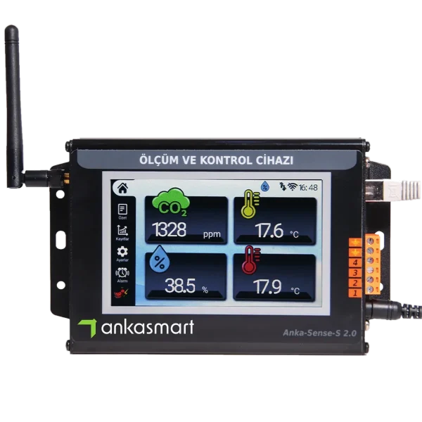 Anka Sense S ölçüm ve kontrol cihazı, 5 inç ekranında CO₂, sıcaklık ve nem değerleri